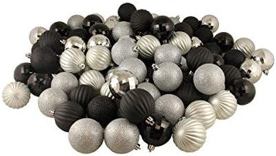 1378 - 100ct Siyah/Gümüş 3 Bitirmek Kırılmaz Noel Top Süsler 2.5 - QQ05