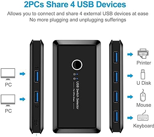HXHLZY 2 ın 4 Out USB 3.0 Anahtarı Seçici 2 Port Adet Paylaşımı 4 Cihazlar USB 2.0 Klavye Fare Tarayıcı Yazıcı Hub Çok Fonksiyonlu