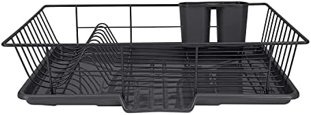Ekstra Büyük Siyah 3 Parça Bulaşıklık Lavabo Seti ile Çıkarılabilir Drainboard & Gereçler Tutucu-Ağır Kaplı Tel-19 x 12 x 5
