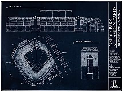 Camden Yards Blueprint Tarzı Baskıda Oriole Parkı (Çerçevesiz, 18 Y x 24 W)