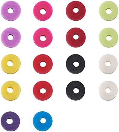 Cherıswelry 1 Kutu 15 renkler Düz Yuvarlak Afrika Heishi Disk Boncuk Seti 8mm Polimer Kil Disk Boncuk Spacer ile Temizle Elastik