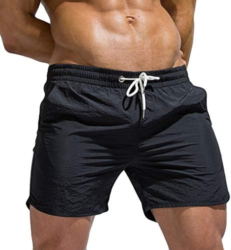 DIOMOR Erkek Rahat Saf Renk Atletik 5 Inç Inseam Elastik Bel Atletik Şort İpli Plaj Swim Trunk Spor Pantolon