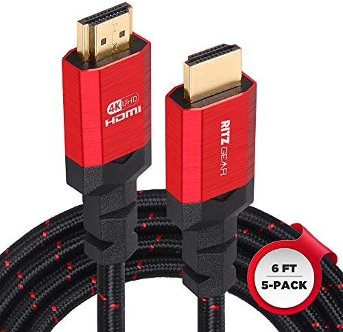 4K HDMI Kablosu 6 ft - Siyah Örgülü Naylon Kordon ve 24K Altın Kaplama Konektörler, Ethernet'li Ritz Gear Yüksek Hızlı HDMI 2.0