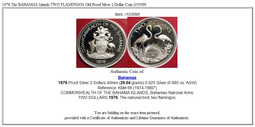 1976 BS 1976 BAHAMALAR Adaları İKİ FLAMİNGO Eski Kanıt 2 Dolar İyi Sertifikasız