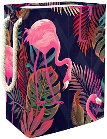 Inhomer Tropikal Yapraklar Desen Pembe Flamingo Büyük Çamaşır Sepeti Su Geçirmez Katlanabilir kıyafet sepeti Sepeti Giyim Oyuncak