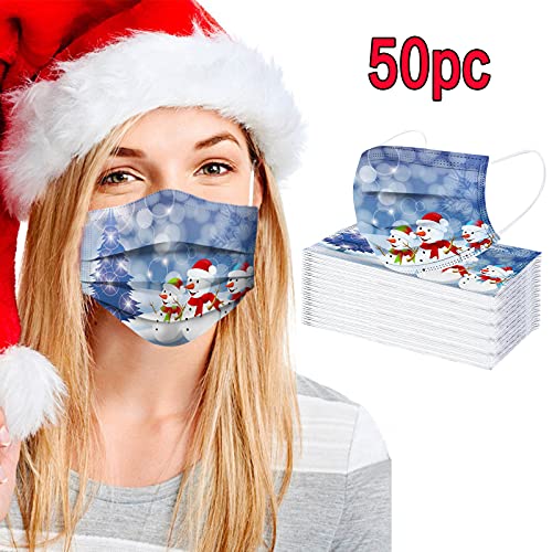 Noel Tek Kullanımlık Yüz Maskesi 50 ADET 3 Katmanlı Koruyucu Noel Baskılar Kumaş Toz Nefes yüz maskesi Yetişkin için (T, 50 ADET)