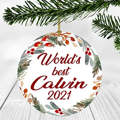 Merry Christmas Süs Adı İle Calvin Süs-Dünyanın En İyi Calvin-Noel Ağacı Süsleri Hediye İçin Calvin, Noel Süsler 3 İnç Plastik
