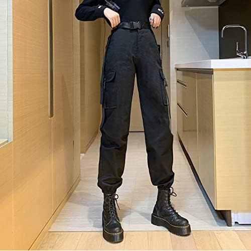 Kadın Goth Yüksek Bel Hafif Yürüyüş Açık Kargo Eşofman Altı Cep Yan Kırpılmış Jogger Kargo Pantolon Zinciri ile