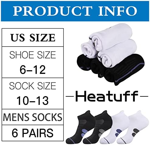 Heatuff Erkek atletik ayak bileği çorap nem esneklik yastık çalışan düşük kesim çorap 6 paket