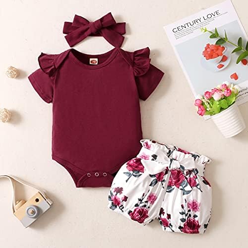 Yenidoğan Bebek Kız Giysileri Bebek Romper Fırfır Kısa Set Çiçek Yaz Kıyafetler Sevimli Bodysuit Pantolon Seti