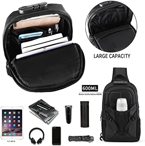 Anti Hırsızlık tek kollu çanta Tek Omuz Crossbody Sırt Çantası USB Şarj Portu ile Seyahat Yürüyüş Rahat Sırt Çantası Siyah