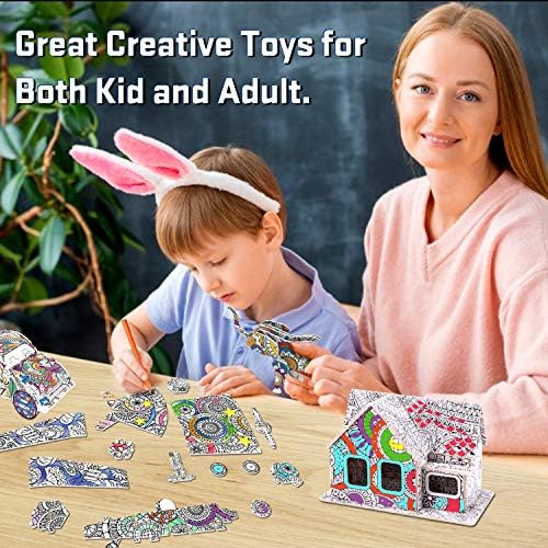 9 Paket 3D Bulmaca Boyama Seti Çocuklar Sanat ve El Sanatları DIY Faaliyetleri Aile Sanat Malzemeleri Yapı Seti Oyuncaklar cetvel