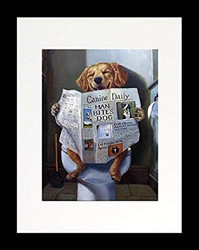 Buyartforless Çerçeveli Köpek Gitti Komik-Köpek Okuma Gazete Lucia Heffernan tarafından 14x11 Sarı Lab Sanat Baskı Poster Mizah