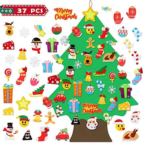 Keçe Yılbaşı Ağacı - 3.6 FT Duvar Keçe yılbaşı Ağacı ile Çocuklar için 37 Adet Süsler, DIY Noel Hediyeler için Noel Süslemeleri