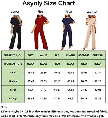 ASYOLY Tulumlar Kadınlar ıçin Rahat Gevşek Batwing Kollu Crewneck Tulum Uzun Pantolon Kuşaklı Geniş Bacaklar Genel S-XL