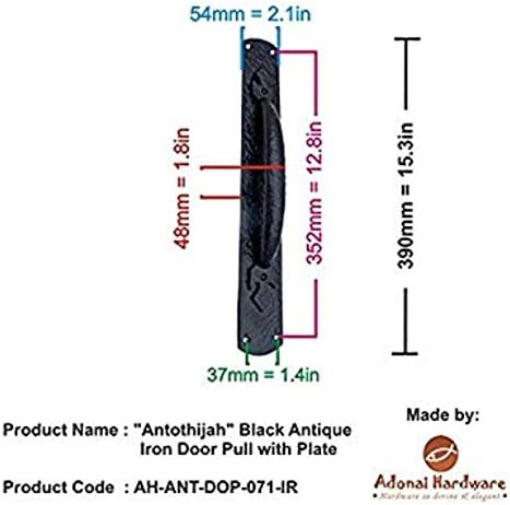 Adonai Donanım Antothijah Demir Kapı Çekme Plaka ile (15.3 x 1 Paket, Doğal Demir Unlacquered)