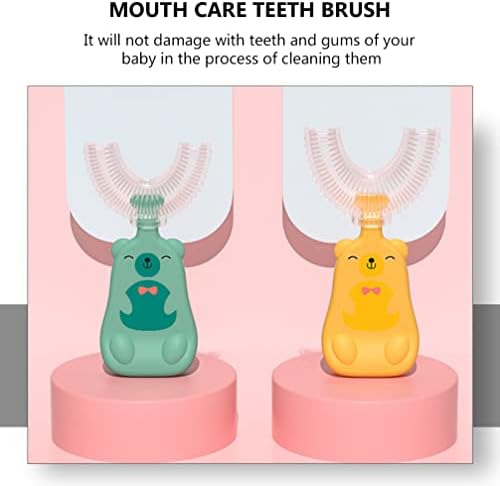 Sağlıklı 2 adet U - Şekil Diş Fırçası ile Karikatür Ördek Ayı Kolu Silikon Çocuk U Şekilli Diş Fırçası Sevimli Kauçuk Manuel