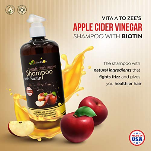 Vita A'dan Zee'ye Elma Sirkesi Şampuanı (16.9 Floz) | Saç Kalınlaştırıcı ve Güçlendirici Şampuan / Biotin, Argon Yağı ile Kaşıntılı