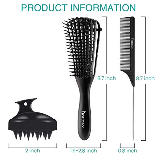 Dolaşık açıcı Fırça, HOCOSY 3 Adet Dolaşık Açıcı Saç Fırçası ile Kafa Derisi Masaj, Şampuan Fırça, sıçan Kuyruk Tarak, Siyah