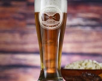 Groomsmen Hediyeler, Papyon Kazınmış Best Man Pilsner Bira Bardağı, 1 SET (ürün bowpils)
