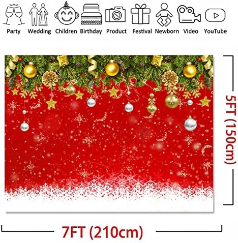 WİLDPARTY 7x5FT Kar Tanesi Noel Zemin Glitter Sparkle Kırmızı Kış Yeni Yıl Arifesinde Fotoğraf Mutlu Noel Arka Plan Dekorasyon