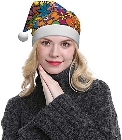 Retro Hippi Çiçek Noel Şapka, Santa Şapka, Noel Tatil Şapka Unisex Kadife Konfor Noel Şapka Yeni Yıl Partisi