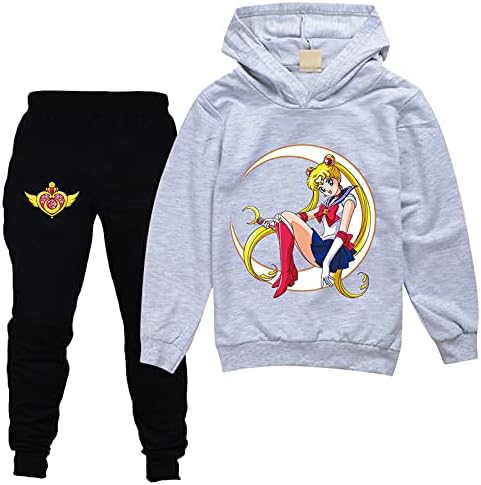 Mzshubao Çocuklar Sailor Moon Eşofman Sevimli Kazak Hoodie ve Koşu Pantolon 2 Parça Rahat Kazak Takım Elbise