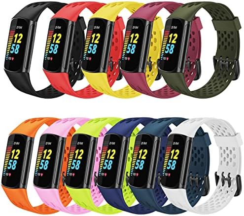 Feskio Nefes Yumuşak Silikon Yedek Watchband Spor Sapanlar Fitbit Şarj 5 Bantları Aksesuar ile Uyumlu, 11 paketi