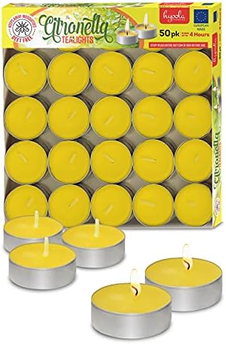 Tealight Citronella Mumlar-Anti Sivrisinek Mum - 4 Saat Yanık-50 Paket-DEET Ücretsiz