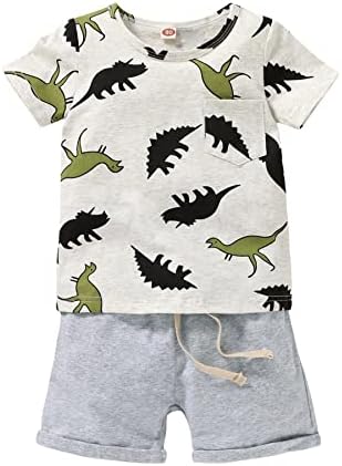 Toddler Erkek Bebek Yaz Kıyafetler Dinozor Gömlek Üst Kısa Pantolon Pamuklu Giysiler Setleri