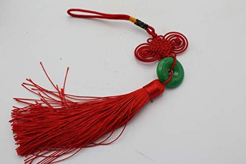 LuckyGifts Oryantal Çin El Yapımı Mistik Knot İmitasyon Yeşim Refah Sikke Püsküller Asılı Charm Feng Shui Koruma Koruma (Kırmızı)