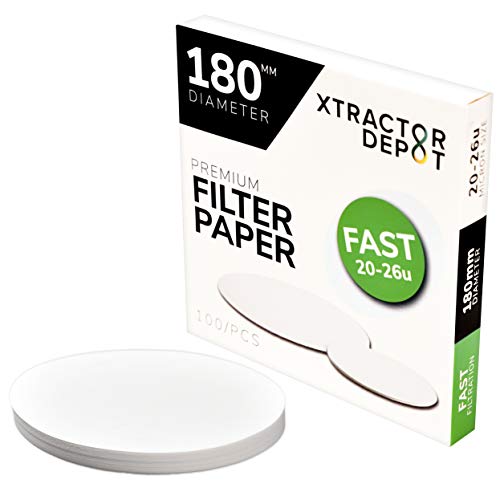 Xtractor Depo 180mm Premium Nitel Kimya Laboratuvarı Filtre Kağıdı, 20-26u Mikron Parçacık Tutma, Hızlı Akış Özü Filtrasyonu,
