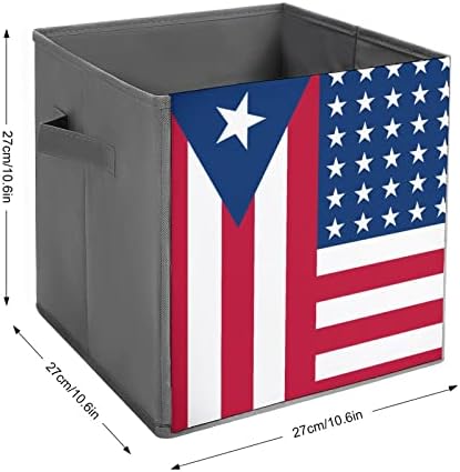 Nudquio Porto Riko ABD Bayrağı Katlanır Depolama Kovaları Kolları ile 10.6 İnç Katlanabilir Kumaş Küpleri Organizatör Kutuları