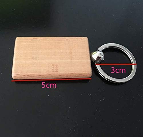 5 ADET Boş Dikdörtgen Ahşap Anahtarlık Etiketleri ile Metal Halka Anahtarlık Malzemeleri DIY Craft Yapımı için (5 cm)