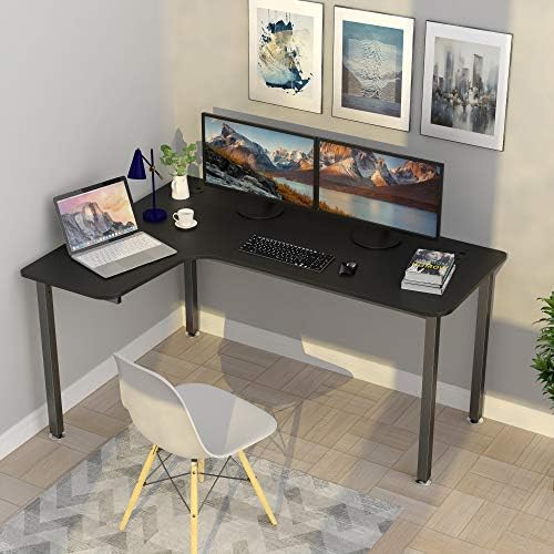 Organize L Şekilli Masa, 61 inç Köşe Oyun Masası, Mouse Pad'li Modern PC Dizüstü Bilgisayar Masası İş İstasyonu, Siyah