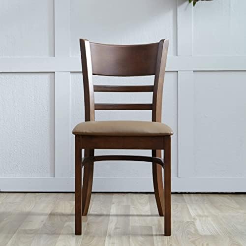 Livinia Kabin Yemek Sandalyesi 2 Set, Katı Kauçuk Ahşap PU Deri koltuk minderi Ahşap Sandalyeler (Mocha)