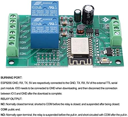 Zhiyavex Wi-Fi Röle Modülü, ESP-12 Çift Kanallı PCB Sürücü Modülü Optocoupler Röle Modülü, TVS Giriş Koruması Elektronik Bileşenler