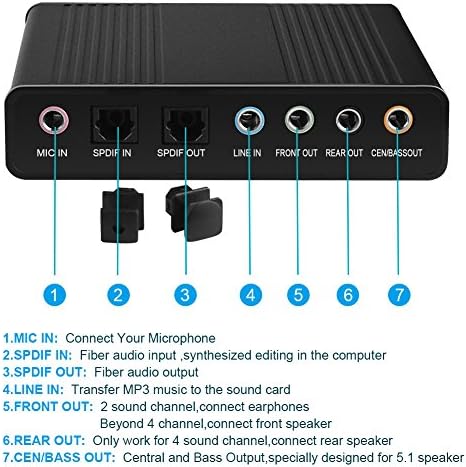 VAlinks USB 2.0 Harici Ses Kartı 6 Kanal 5.1 Surround Optik S/PDIF Ses Ses Kartı Adaptörü PC Laptop için Kayıt ile Uyumlu Windows