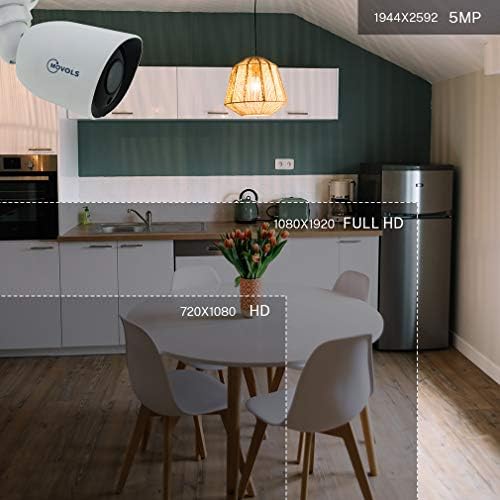 Movols HD 5MP Açık Gözetim Güvenlik Kamera Yüksek Çözünürlüklü Gece Görüş, IP66 Su Geçirmez Ev Güvenlik için Beyaz
