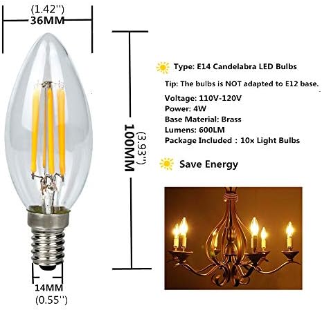 10 Paket 4 Watt E14 Filament LED Ampuller 450LM Eşdeğer 40 W Mum ampul Edison LED Filament Ampul E14 Baz Sıcak Beyaz 3000 K Olmayan
