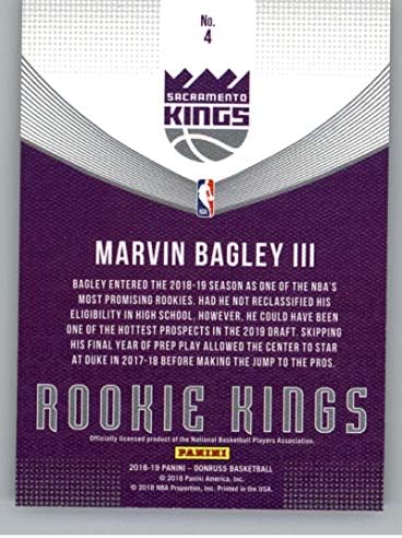 2018-19 Donruss Çaylak Kings Basketbol Kartı 4 Marvin Bagley III Sacramento Kings Panini Tarafından Üretilen Resmi NBA Ticaret