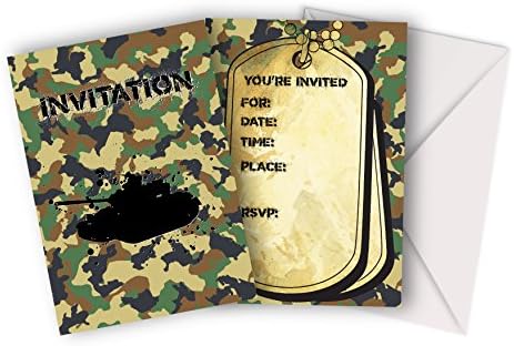 Parti Dekoru Ordu Askeri Parti Davetiyeleri-12'li Paket - Kamuflaj ve Tanklar-Zarflı Tek Sayfa Bu Özel Durum için Mükemmel