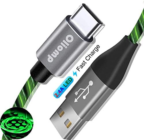 USB C Kablosu, C Tipi Şarj Kablosu Hızlı Şarj, Oliomp Işıklı LED Akan Kablo, USB C Tipi Kablo Şarj Kablosu Samsung Galaxy S10
