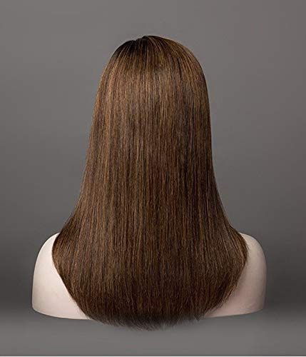 UniWigs 8.5 x 9 Melanie Mono Üst Remy İnsan Saç Topper patlama ile Saç Dökülmesi veya İnce saçlar için (12, 01R (Badem Don))