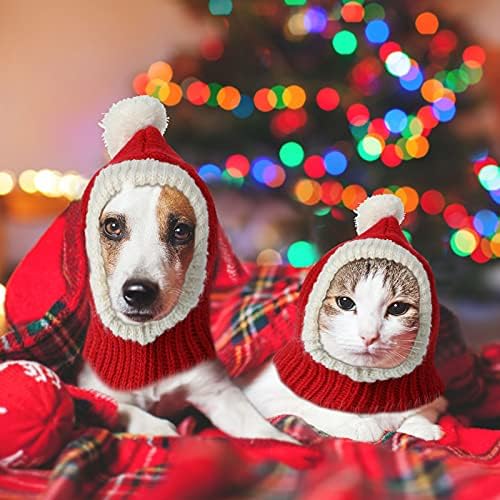 2 Adet Köpek Noel Şapka Köpek Kış Kostüm Kedi Şapka Tığ Işi Snood Ponpon Boyun Kulak Koruyucu Köpek Sıcak Santa Örgü Şapka Şapkalar