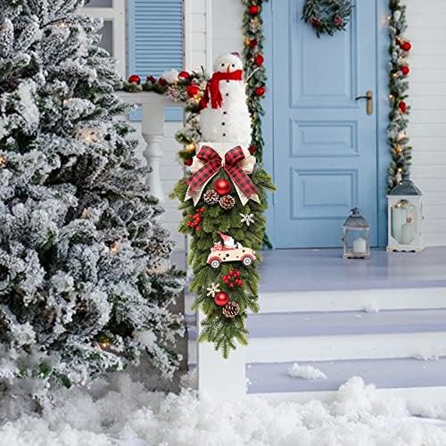 DEDEMCO 24 İnç Santa Kamyon Noel Gözyaşı Swag için Ön Kapı, noel Çam Çelenk Swag Çelenk ile Kırmızı Top Meyveleri Çam Kozalağı