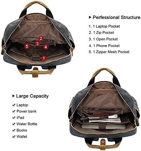 ALTOSY Tuval Sırt Çantası Bağbozumu Deri Laptop Çantaları Erkek Kadın Seyahat Sırt Çantası (5351 Tuval Gri)