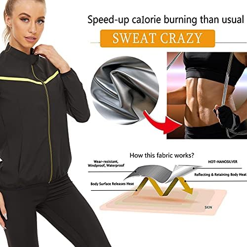 GUROTD Sauna Ceket Kadınlar için eşofman takımları Kilo Kaybı Takım Elbise Spor Egzersiz Uzun Kollu Ter Üst Şekillendirici ile