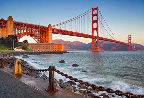 AOFOTO 7x5ft Golden Gate Köprüsü Zemin Nehir Dağlar Günbatımı San Francisco Kaliforniya Turistik Doğal Noktalar Fotoğraf Arka