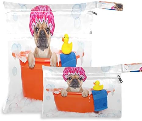 KEEPREAL Fransız Bulldog küvet Baskı su geçirmez ıslak çanta - makinede yıkanabilir / ıslak kuru çanta için bez çocuk bezi, mayo,